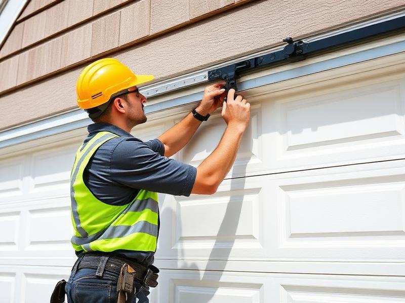 Huron Garage Doors professional technician installing a residential garage door